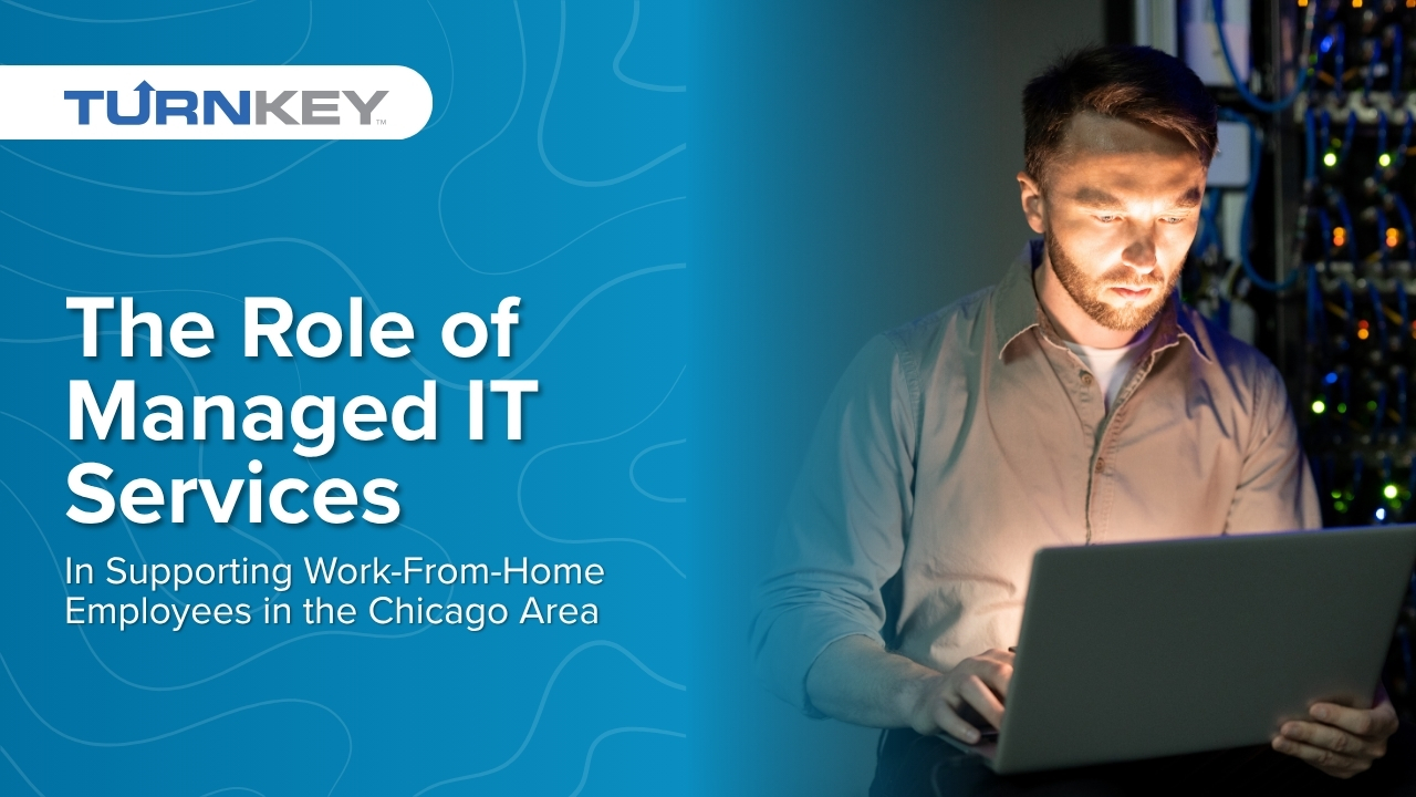 Man working on laptop in front of server equipment, illustrating the role of managed IT services for supporting work-from-home employees in the Chicago area.